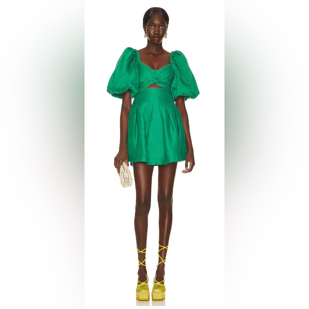 AJE Emerald Green Dusk Puff Sleeve Mini Dress